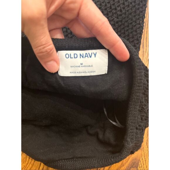 Old Navy Black Crochet Knit Sleeveless Halter Tie Neck Strap Mini Dress Medium - Picture 2 of 6